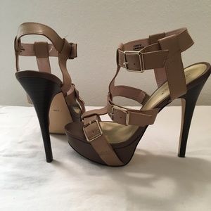 Tan and Brown Buckle Heels